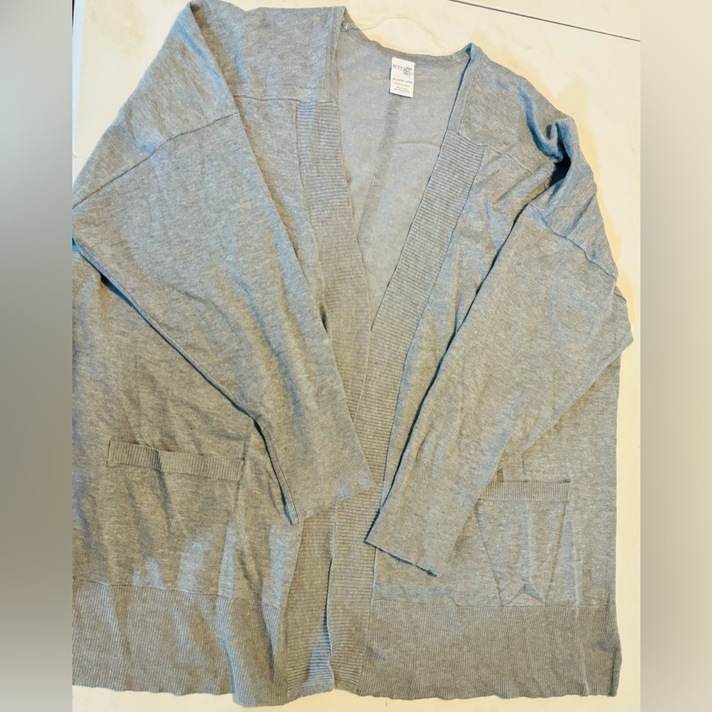 Terra&Sky Medium Grey Tunic Length Ribbed Cardigan